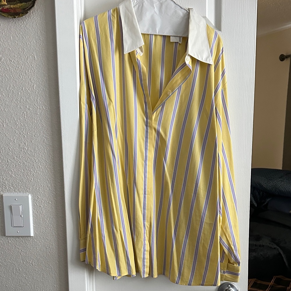 Liz Claiborne Yellow and Blue Striped Shirt